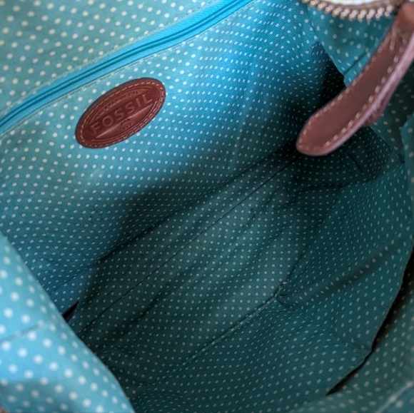 Fossil Tate Hobo Shoulder Bag Natural Floral Canvas Leather Y2K - Picture 10 of 15